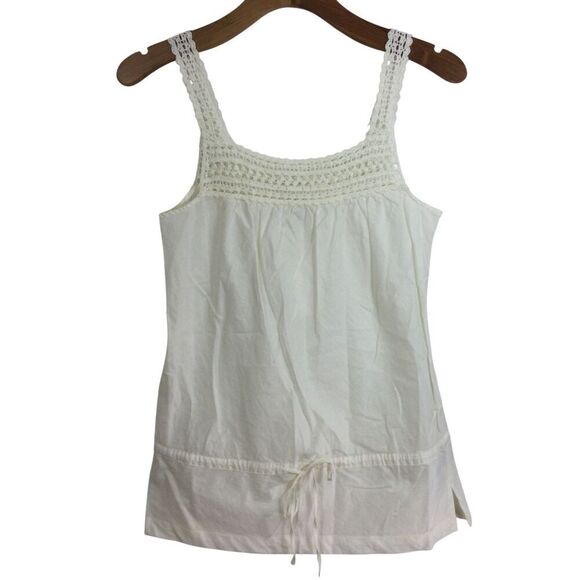 Vince Tops - Vince Cotton Sleeveless Crochet Knit Strap Square Neck Tank Top Ivory Small NWT